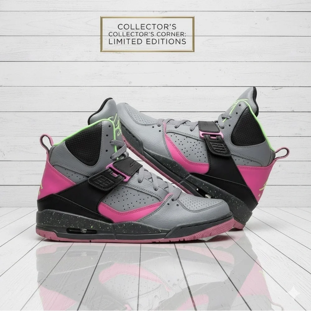 Jordan Flight 45 High GS Cool Grey Flash Lime Club Pink Size 5Y Sneakers 6.5 Wom